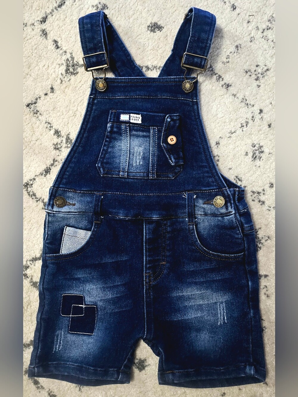 Kids 3T Dark Blue Denim Overalls One-Piece Bodysuit Shorts